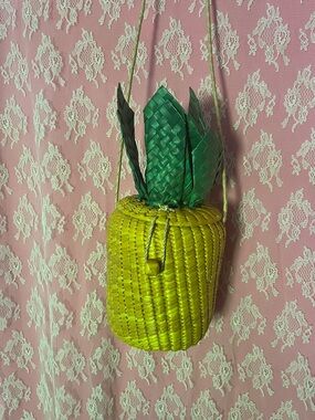 Woven Pineapple Crossbody Bag in Bright Yellow & Green